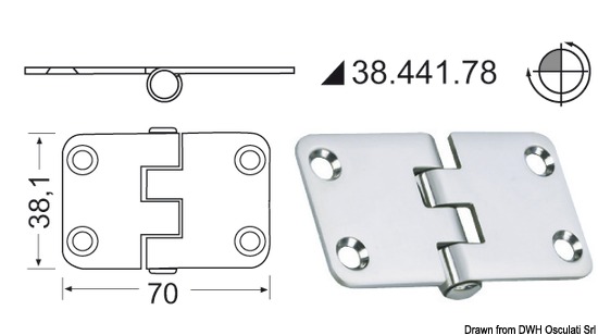 Cerniera inox rovesciata 70x38,1 mm